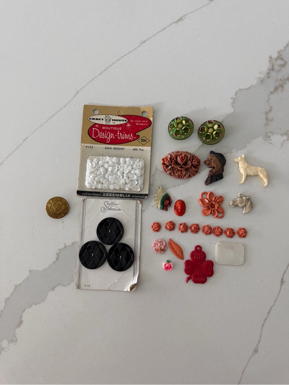 Craft House and Assorted Decorative Buttons & Embellishments - Mixed Colors